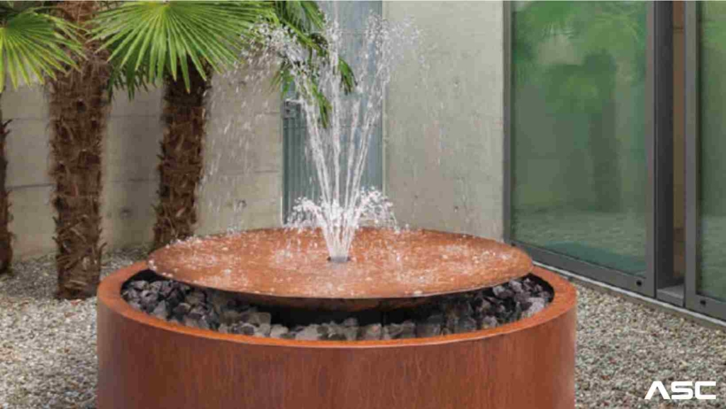 Corten Steel Bowl Water Feature With Pump